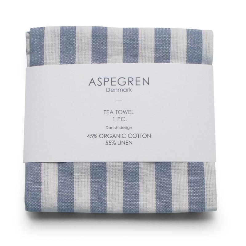 Aspegren Design Denmark Organic Tea Towel Lines Pearl and Blue